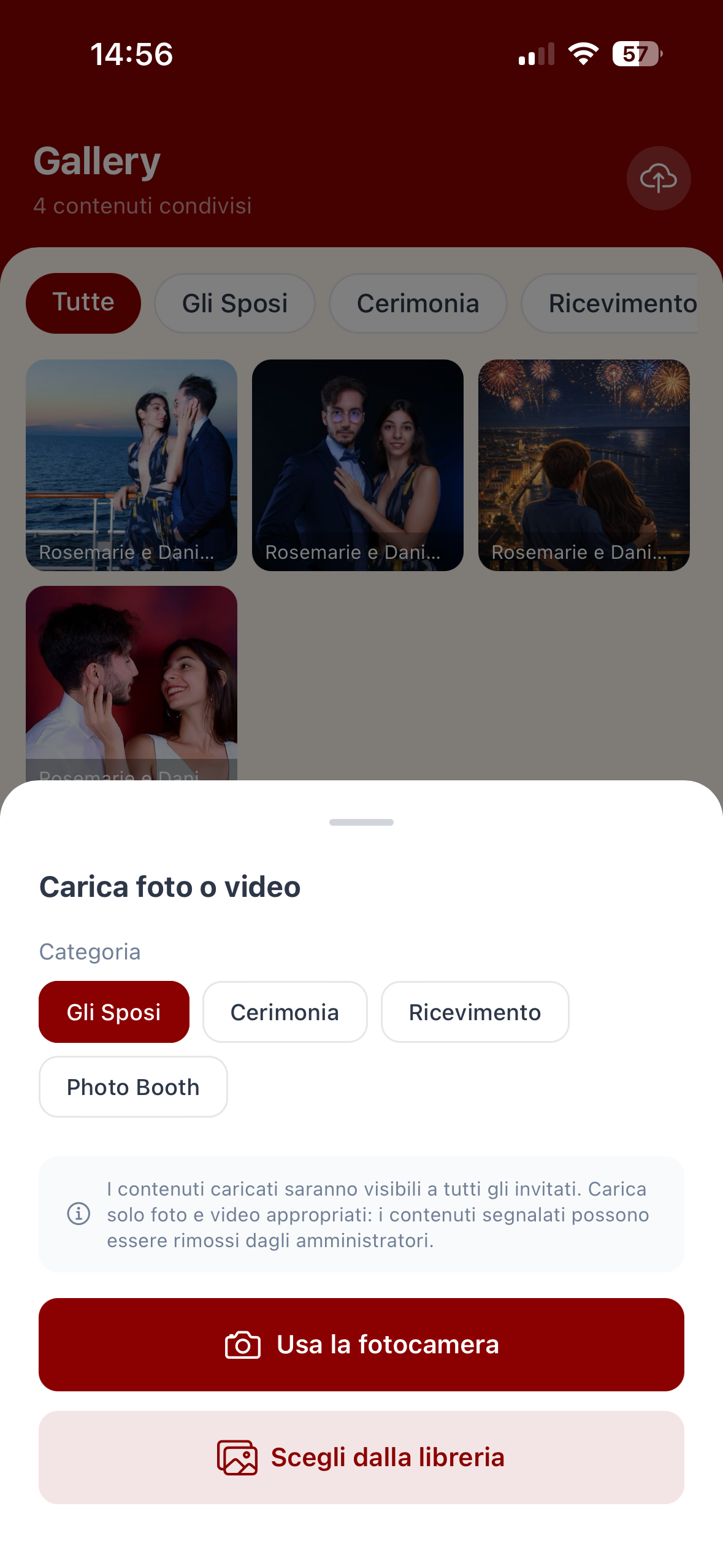 ReD Sposi gallery upload screen